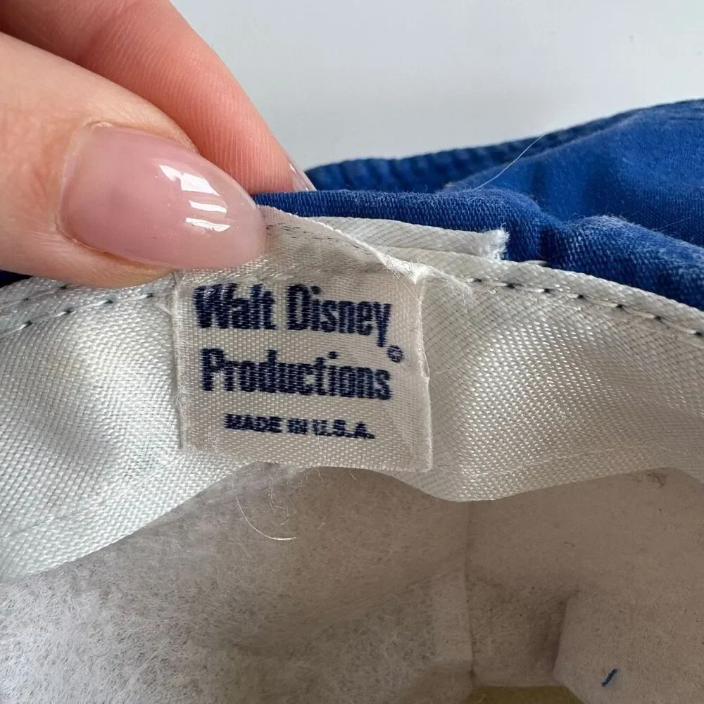 Vintage Walt Disney Production Mickey Mouse Wide Brim Hat Blue White Made In USA